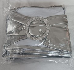 100 Chair Sashes Bows Silver Lame Stretch with Slider Buckle Party Wedding