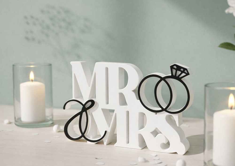 MR & MRS Wedding Table Sign with Rings, Valentine’s Day Gift