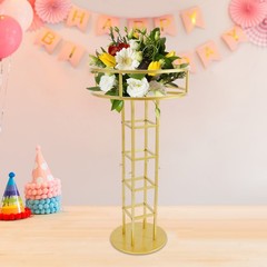 46.65in Gold Metal Large Open Flower Frame Wedding Floral Riser Top Flower Stand