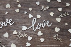 100 piece mix Cursive love words and tiny wood hearts Wedding Decor wooden