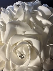 White Rose Kissing Ball w/ Rhinestones & Ribbon Wedding Decor Flower Girl