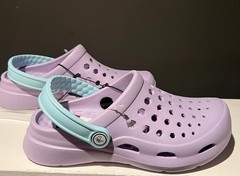 Joybees Kids Lavender Clogs Size 12 with Aqua Strap • Lightweight Slip-On Shoes