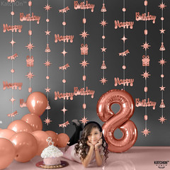 , Rose Gold Happy Birthday Garland Banner – 6.5 Feet, Pack of 8 No DIY | Rose Go