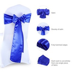 100 Royal Blue Satin Chair Sashes Silky Sateen Chair Bows wedding party décor