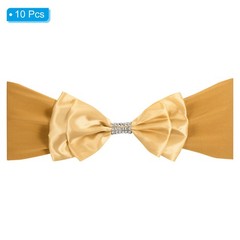 10Pcs 12″x8″ Chair Sash Bow Spandex Stretch Chair Cover Band Sashes Gold Tone