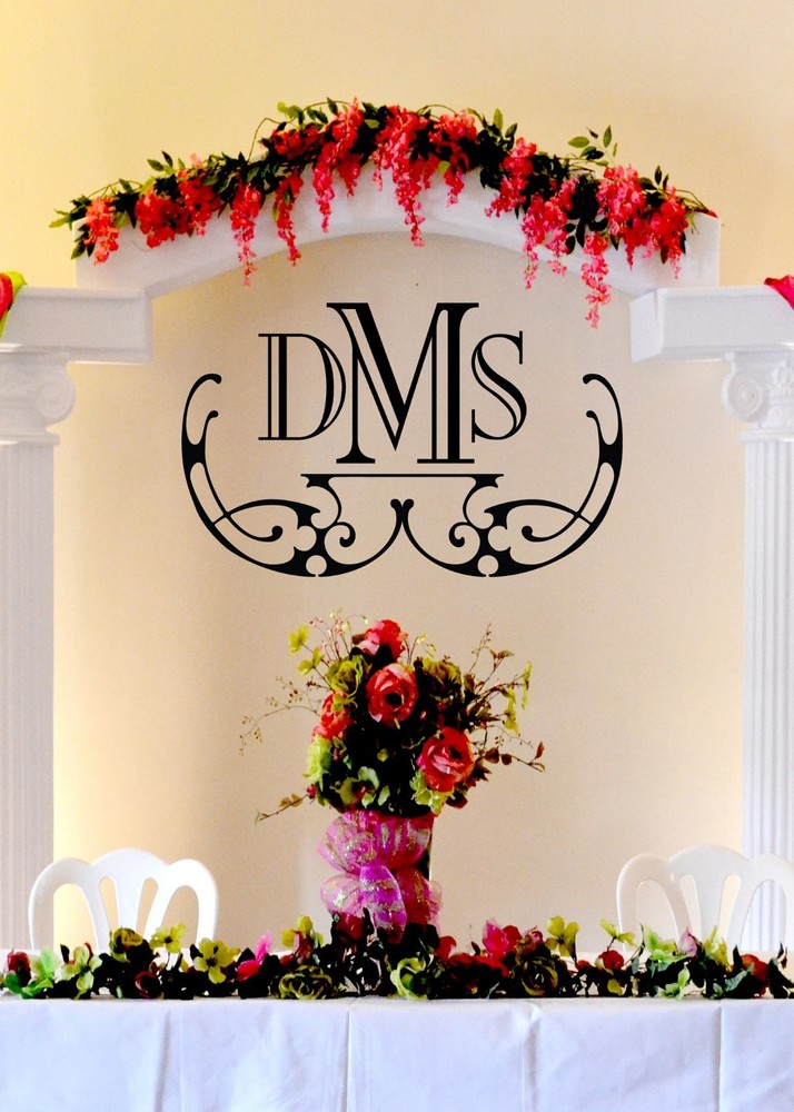 Elegant Wedding Monogram Custom Wall Vinyl Sticker Decal 22″h X 39″w