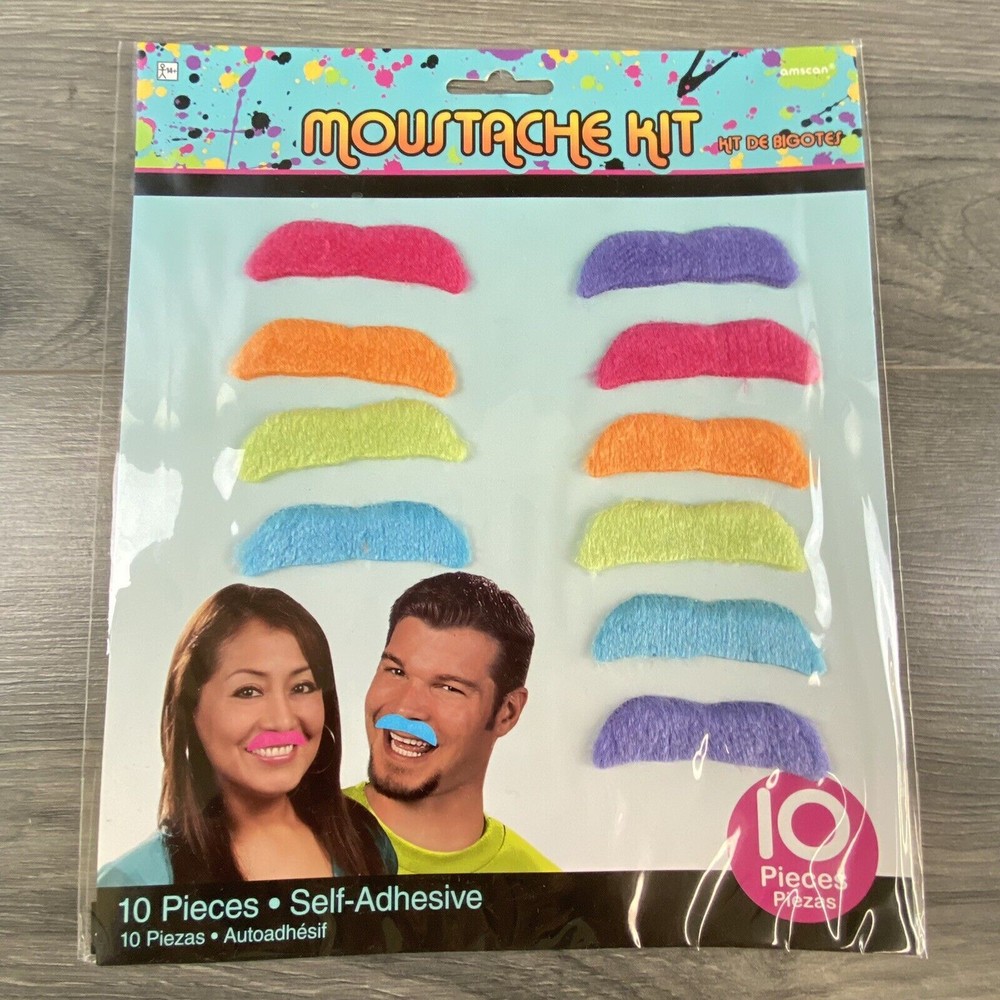 Awesome 80’s Party Pack Assorted Color Mustaches Accessory Fabric 2″
