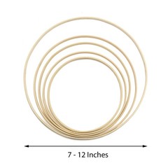 5 pcs Light Brown Round Natural Wood Floral Hoops Wreaths Rings Set Decorations