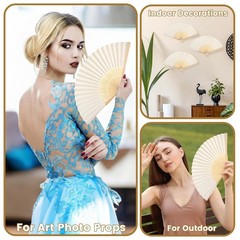 Qunclay 150 Pcs White Paper Hand Fans Bulk Bamboo Folding Handheld Wedding Fa…
