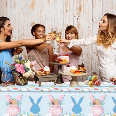 3 Pcs Easter Plastic Tablecloth,54 x 108 Inch Disposable Table Covers with Bu…