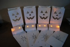 8 White Luminary Bags Snowflake LED Candle Christmas Halloween Jack O Lantern
