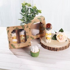 12 Brown Green 6″ Tropical Leaf Dessert Bakery Cake Boxes Window Party Supplies