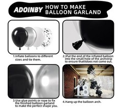 Black and Silver White Balloon Arch Kit, 140Pcs Explosion Star Black and Silv…