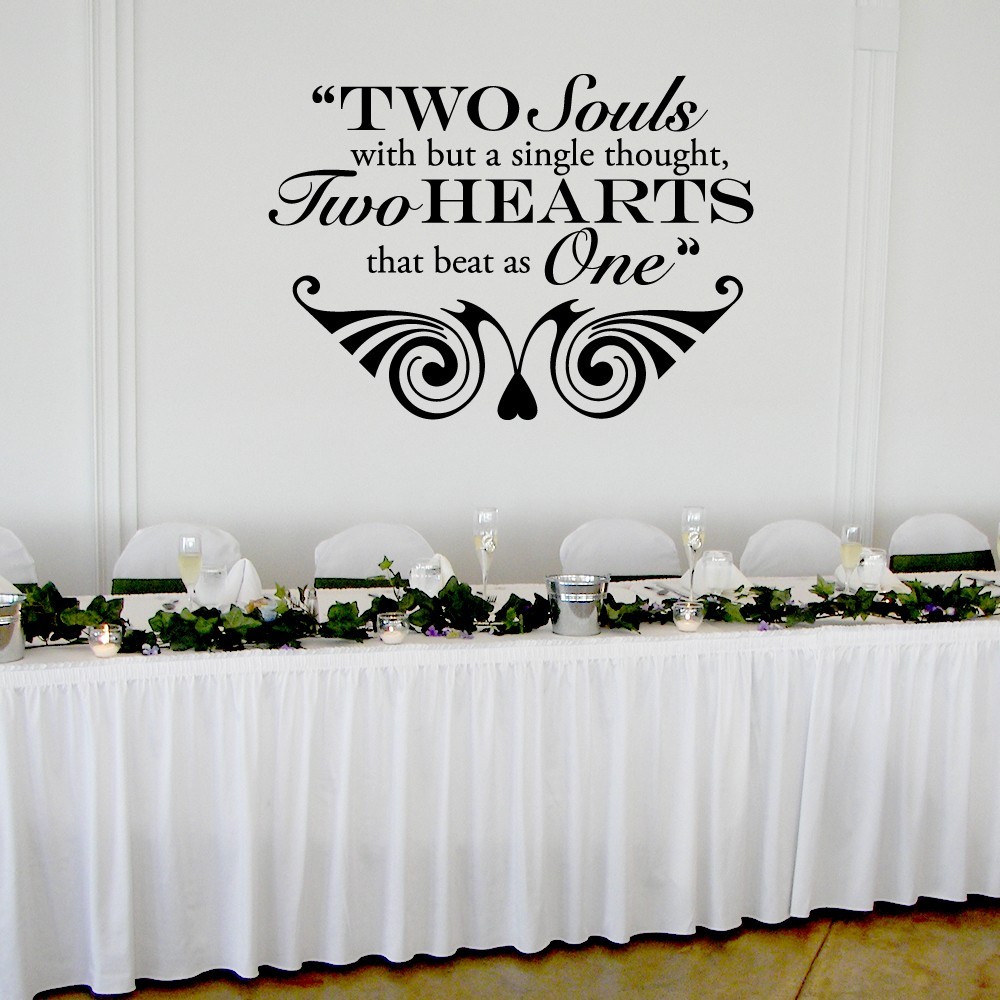 Two Hearts that Beat as One Wedding Wall Decor Vinyl Sticker Decal 22″h x 30″w