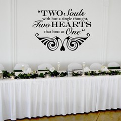 Two Hearts that Beat as One Wedding Wall Decor Vinyl Sticker Decal 40″h x 56″w
