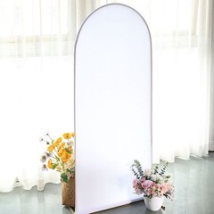 5 ft WHITE Matte Fitted Spandex Round Top Arch Backdrop STAND COVER Party