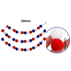 2m Plush Ball Garland Red White Blue for Celebration Day Festive Party Setup