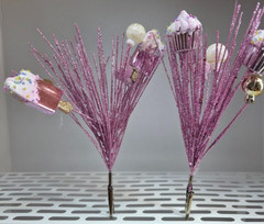 Pink Glitter Christmas Tree Picks Ice Cream Bars & Ornaments Alligator Clips