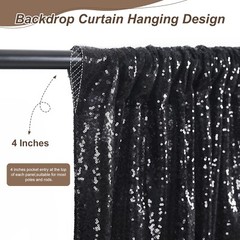 Black Sequin Backdrop Curtains 6 Pieces 2FTx8FT Shimmer Birthday Wedding Phot…