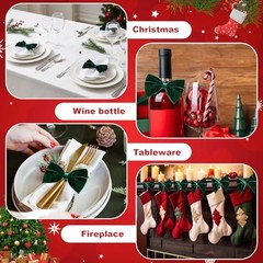12 Pcs Christmas Napkin Rings Velvet Bow Napkin Rings Chic Velvet Green Bows