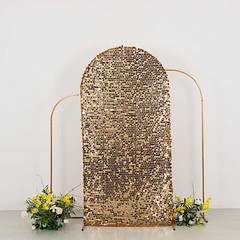 7 ft GOLD Big Payette Sequin Fitted Round Top Wedding Arch STAND COVER Party