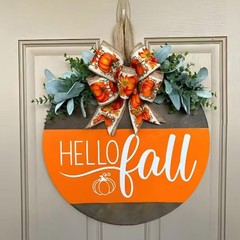 Hello Fall Wreath Door Sign, Fall Wooden Pumpkin Hanging Sign for Front Door …