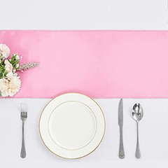 4 Pack Satin Table Runner 12 x 108 Inch Long Bright and Smooth Silk Pink