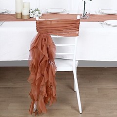 Terracotta Premium CHAIR COVER Curly Chiffon Ruffled SASHES Wedding Decorations