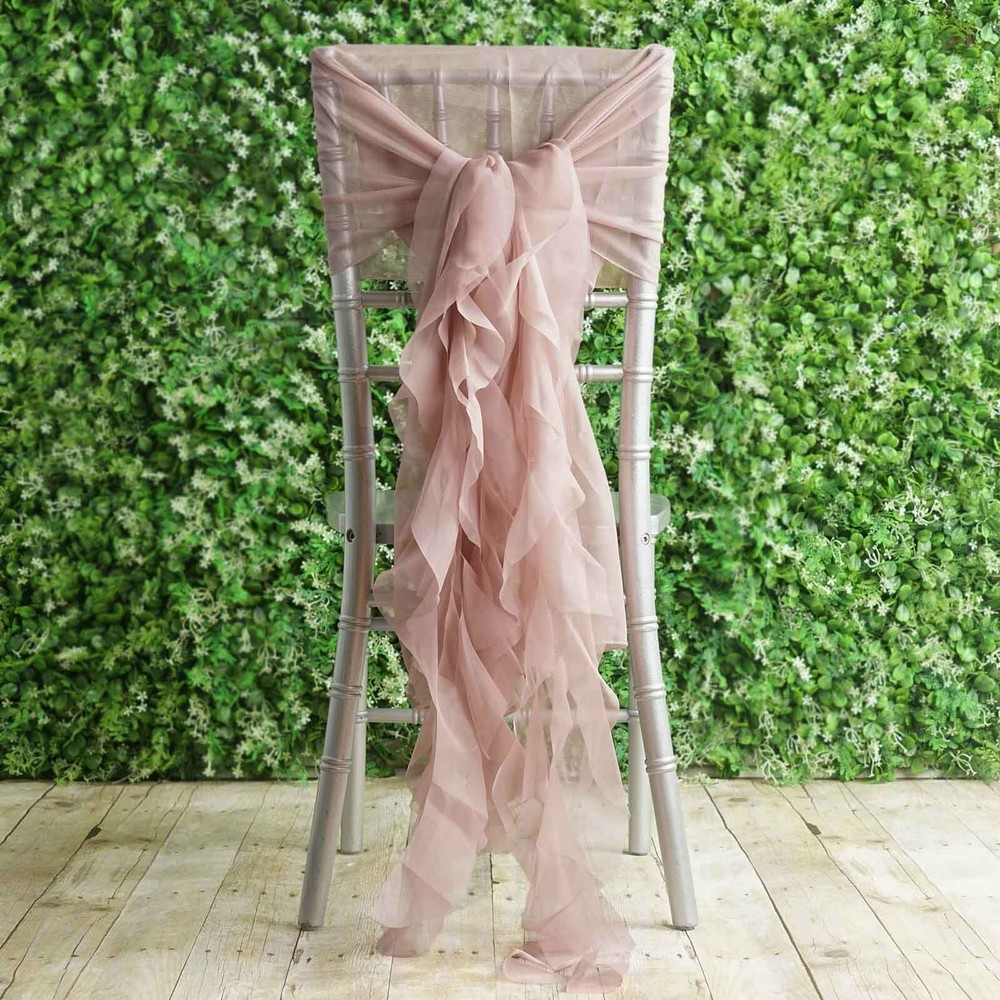 Dusty Rose Premium Curly Chiffon CHAIRS Covers Cap SASHES Bows Ties Wedding