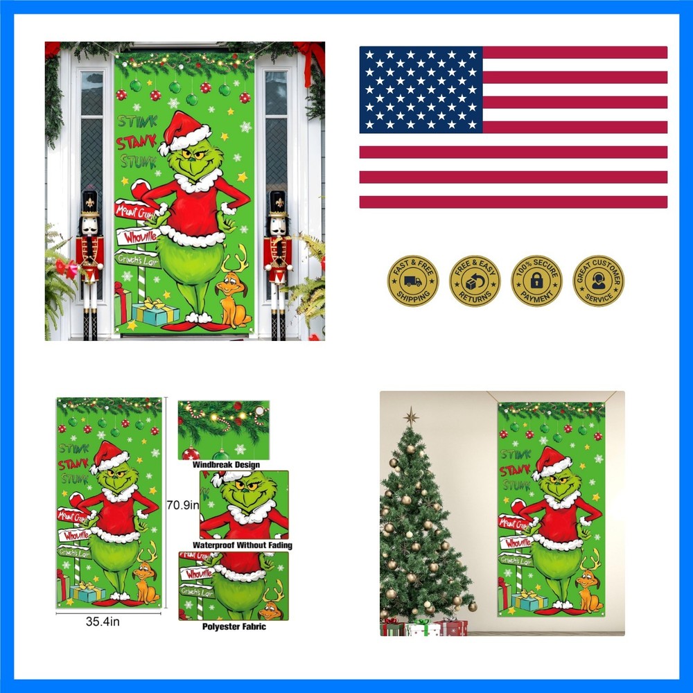 Green Christmas Door Cover Welcome Birthday Party Decorations Winter Holiday …