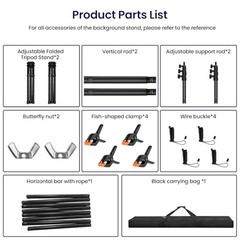 Portable Reverse-Folding Backdrop Stand Kit, 10ft x 6.5ft (W x H) Adjustable