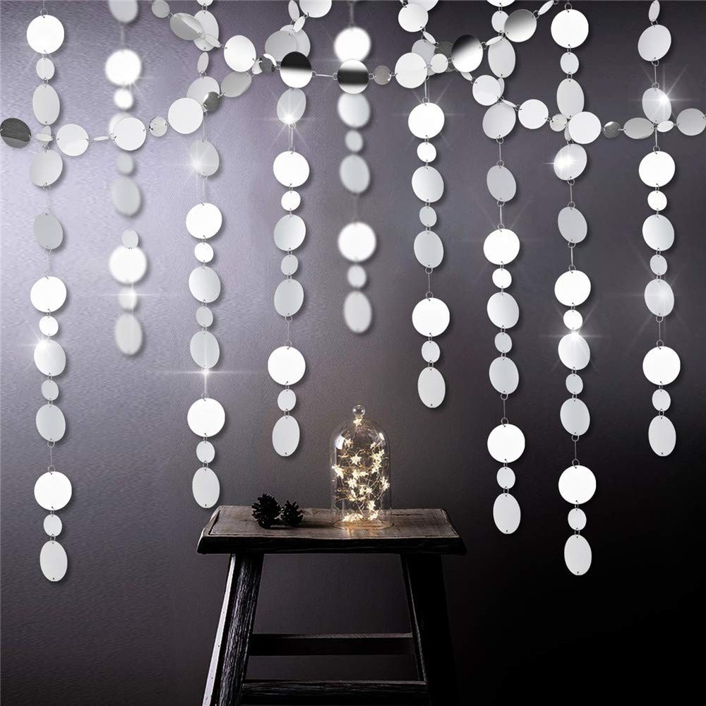 39ft Mirror Silver Circle Dots Garlands for 3 Count (Pack of 1),