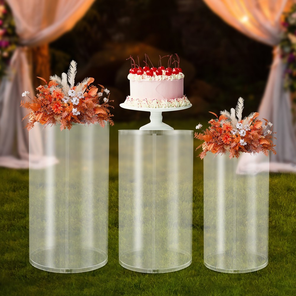 3Pcs Clear Round Cylinder Pedestal Stand for Wedding Party Display Stand Decor