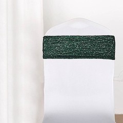 10 Hunter Green Spandex Sequined CHAIR SASHES Ties Wraps Wedding Decorations