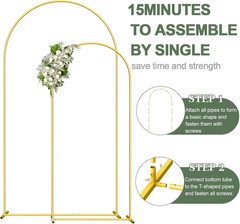 Wedding Arch Backdrop Stand Set of 2, Gold Metal, 7.3FT & 6FT | Metal Arch Back