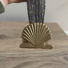 VTG CBK LTD 1988 Paper Decorative Fan Brass Base Green Paisley Print 24×13 in