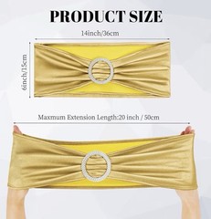 100 PCS Gold Spandex Chair Sashes Bows Premium Stretch Chair Cover Band w/Buckle