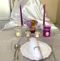 Golden Rose centerpiece embellished with satin and rhinestone ribbon…you pick co