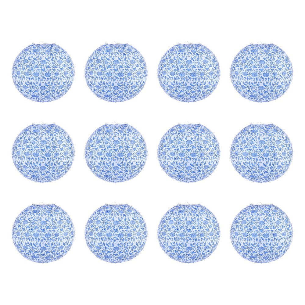 12 Inch Paper Lanterns, 12Pcs Hanging Decorative Lantern Blue White