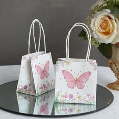 12 Pink White 4″ Glitter Butterfly Paper Gift Bags with Handles Party Events