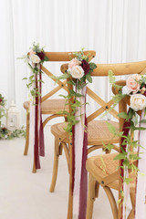 Burgundy Pew Flowers Set of 10 with Eucalyptus for Wedding Aisle Decor