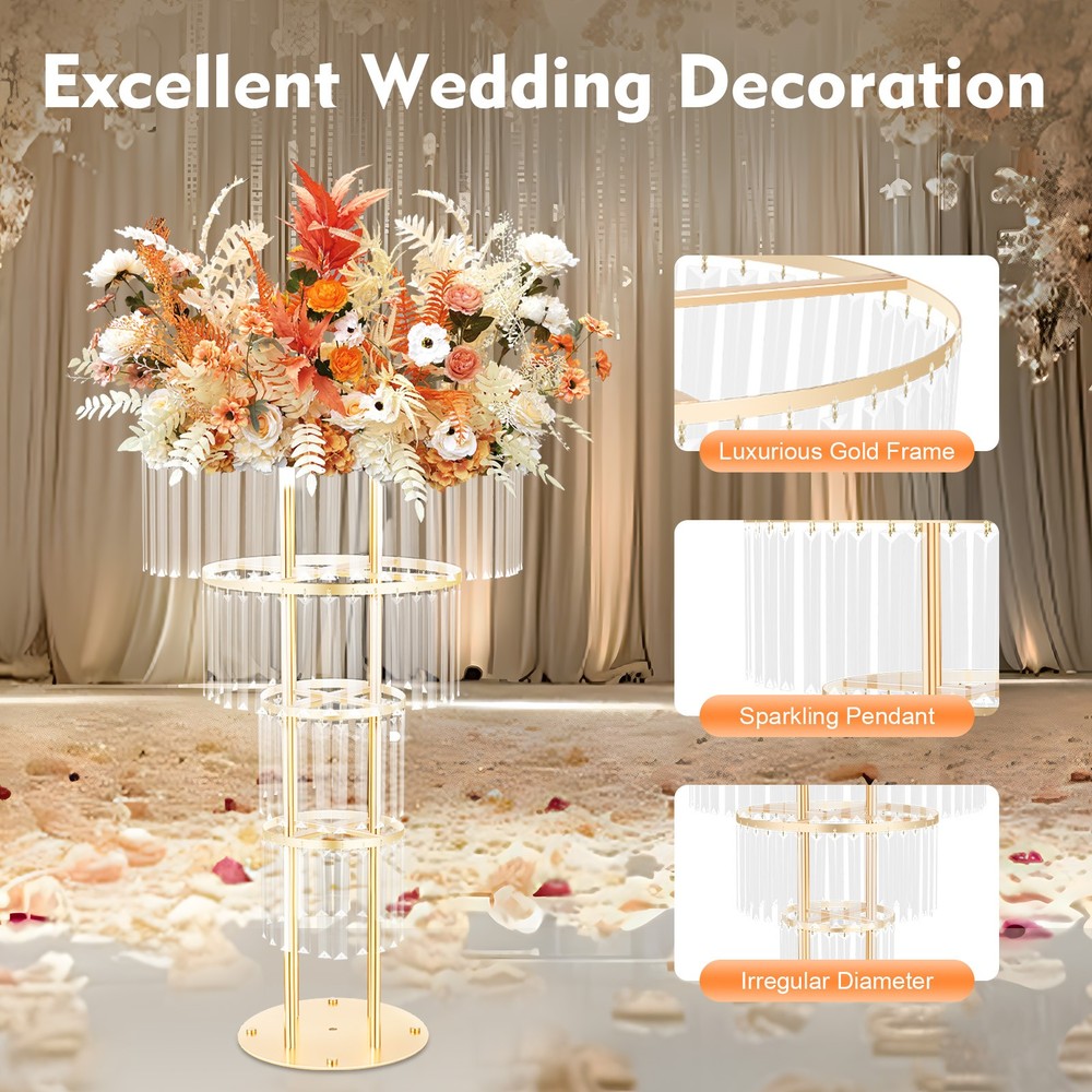 Wedding Gold Crystal Flower Stand Round Pedestal Stand Crystal Flower Stand