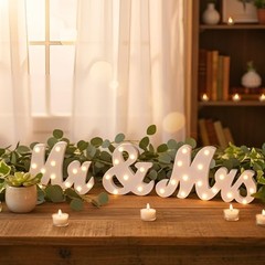 Rustic Light-Up Mr & Mrs Wedding Table Sign – 31in Wooden Letters, Anniversary D