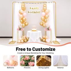 Gold Wedding Arch Kit 6.56ft With 2 Flower Stands Heavy Duty Balloon Backdrop