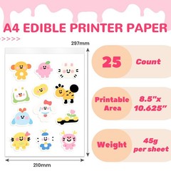 Edible Paper 25pcs A4 11.7″ x 8.3″ Edible Frosting Sheets for Printer, Printa…