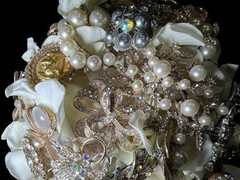 Handmade Bridal Brooch Bouquet Champagne Ivory Pearls Rhinestone Wedding