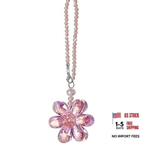 Pink Crystal Flower Car Charm Rear View Mirror Pendant Decor | Pink Flower