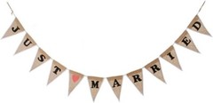 Just Married Burlap Banner, 8.75″ Tall x 80″ Long, Wedding Banner, Bunting
