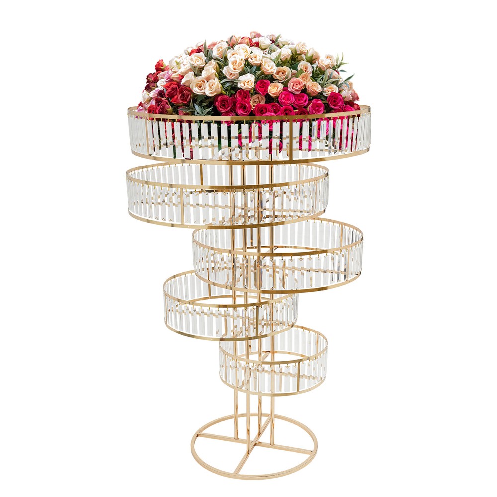 Wedding Gold Crystal Flower Stand Round Pedestal Stand Crystal Flower Stand NEW