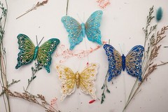 12PC 4″ Rainbow + Gold Glitter Feather Butterfly Craft DIY Wedding Cake Topper
